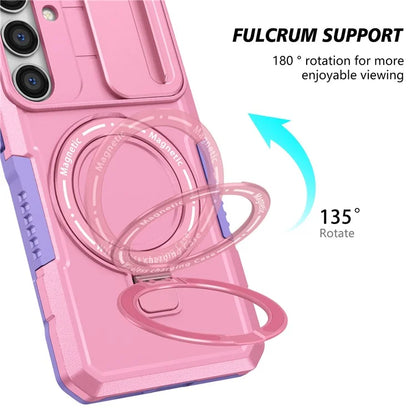 For Samsung Galaxy S24 Case Compatible with MagSafe PC+TPU Phone Case with Lens Lid