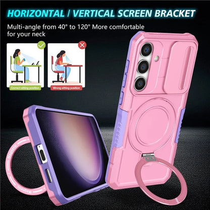 For Samsung Galaxy S24 Case Compatible with MagSafe PC+TPU Phone Case with Lens Lid