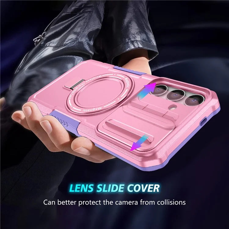 For Samsung Galaxy S24 Case Compatible with MagSafe PC+TPU Phone Case with Lens Lid