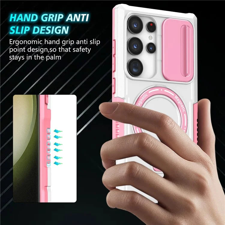 For Samsung Galaxy S24 Ultra Case PC+TPU Phone Cover with Lens Lid Compatible with MagSafe
