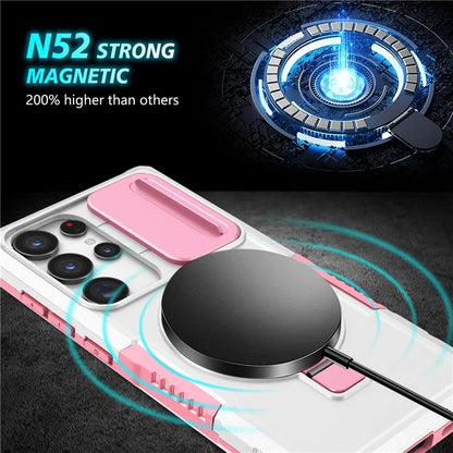 For Samsung Galaxy S24 Ultra Case PC+TPU Phone Cover with Lens Lid Compatible with MagSafe