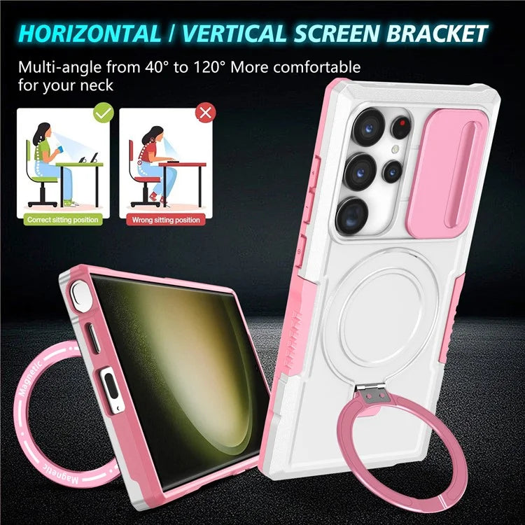 For Samsung Galaxy S24 Ultra Case PC+TPU Phone Cover with Lens Lid Compatible with MagSafe