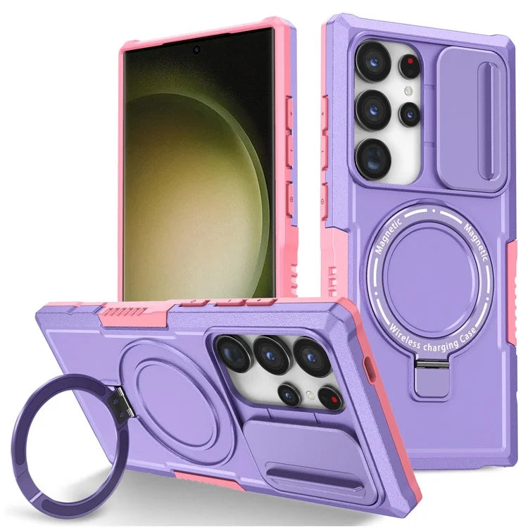 For Samsung Galaxy S24 Ultra Case PC+TPU Phone Cover with Lens Lid Compatible with MagSafe