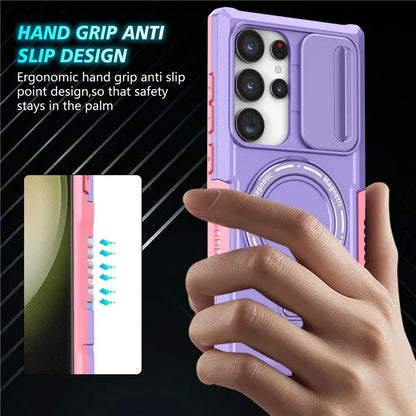 For Samsung Galaxy S24 Ultra Case PC+TPU Phone Cover with Lens Lid Compatible with MagSafe