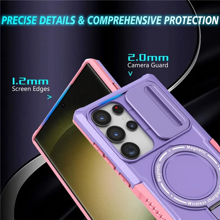 For Samsung Galaxy S24 Ultra Case PC+TPU Phone Cover with Lens Lid Compatible with MagSafe