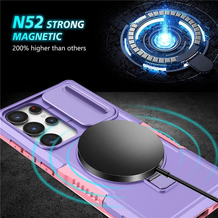 For Samsung Galaxy S24 Ultra Case PC+TPU Phone Cover with Lens Lid Compatible with MagSafe
