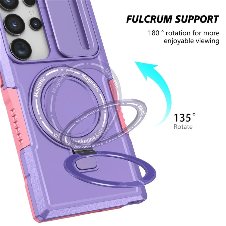 For Samsung Galaxy S24 Ultra Case PC+TPU Phone Cover with Lens Lid Compatible with MagSafe