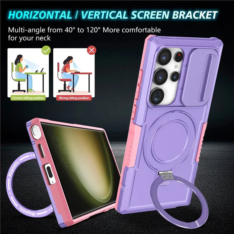 For Samsung Galaxy S24 Ultra Case PC+TPU Phone Cover with Lens Lid Compatible with MagSafe
