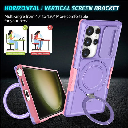 For Samsung Galaxy S24 Ultra Case PC+TPU Phone Cover with Lens Lid Compatible with MagSafe
