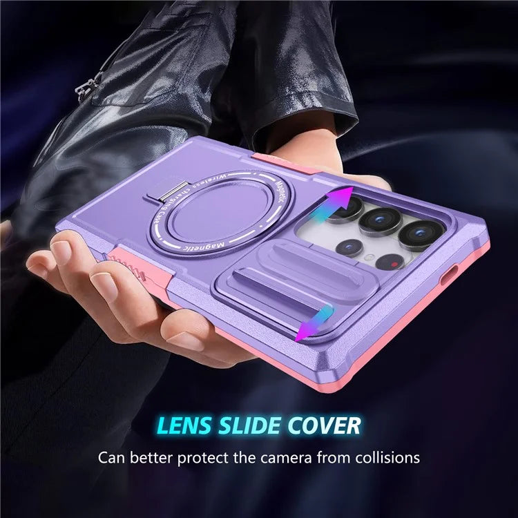 For Samsung Galaxy S24 Ultra Case PC+TPU Phone Cover with Lens Lid Compatible with MagSafe