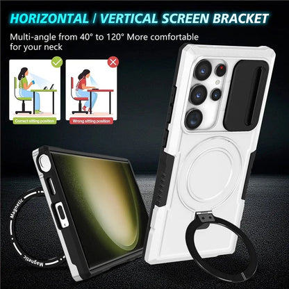 For Samsung Galaxy S24 Ultra Case PC+TPU Phone Cover with Lens Lid Compatible with MagSafe