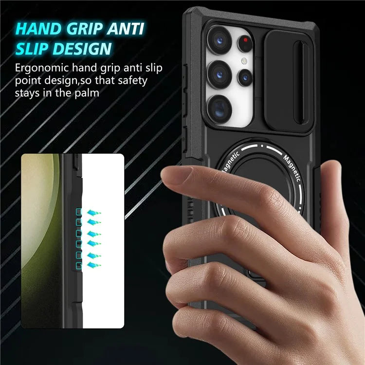 For Samsung Galaxy S24 Ultra Case PC+TPU Phone Cover with Lens Lid Compatible with MagSafe