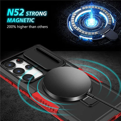 For Samsung Galaxy S24 Ultra Case PC+TPU Phone Cover with Lens Lid Compatible with MagSafe