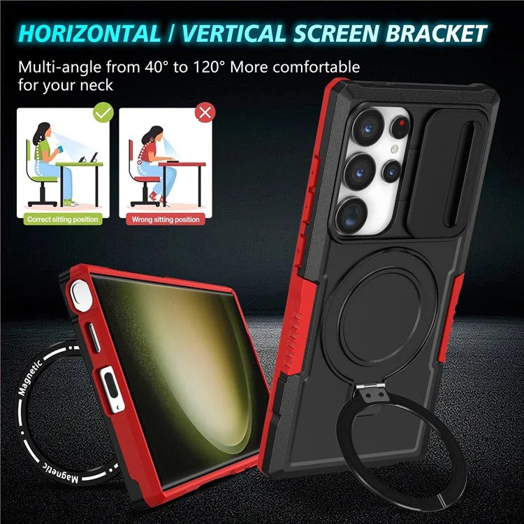 For Samsung Galaxy S24 Ultra Case PC+TPU Phone Cover with Lens Lid Compatible with MagSafe