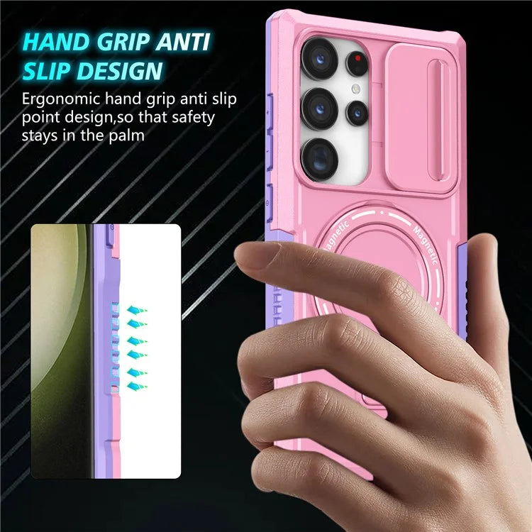 For Samsung Galaxy S24 Ultra Case PC+TPU Phone Cover with Lens Lid Compatible with MagSafe
