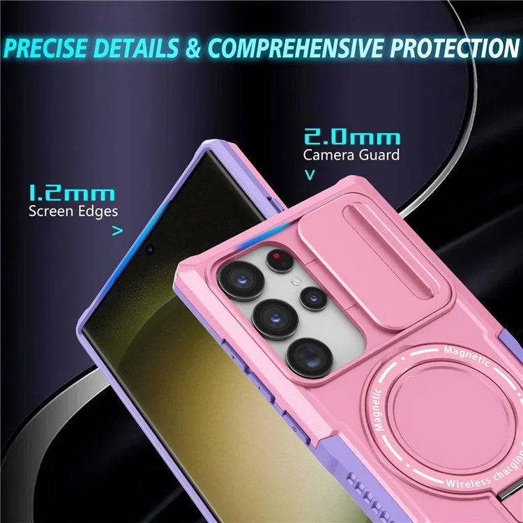 For Samsung Galaxy S24 Ultra Case PC+TPU Phone Cover with Lens Lid Compatible with MagSafe