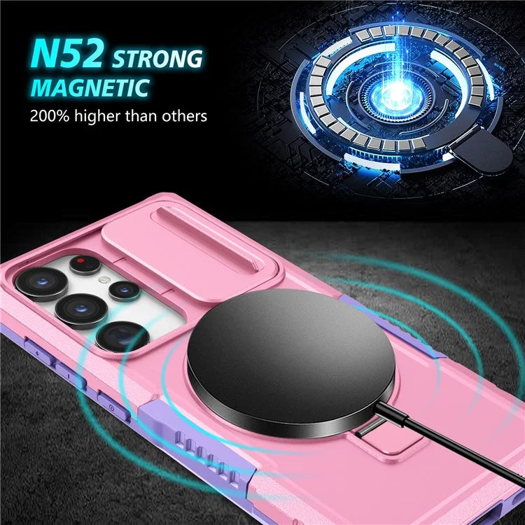 For Samsung Galaxy S24 Ultra Case PC+TPU Phone Cover with Lens Lid Compatible with MagSafe