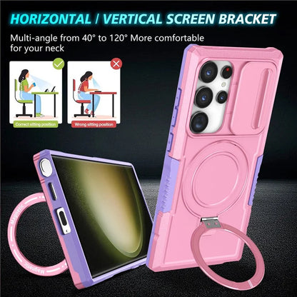 For Samsung Galaxy S24 Ultra Case PC+TPU Phone Cover with Lens Lid Compatible with MagSafe
