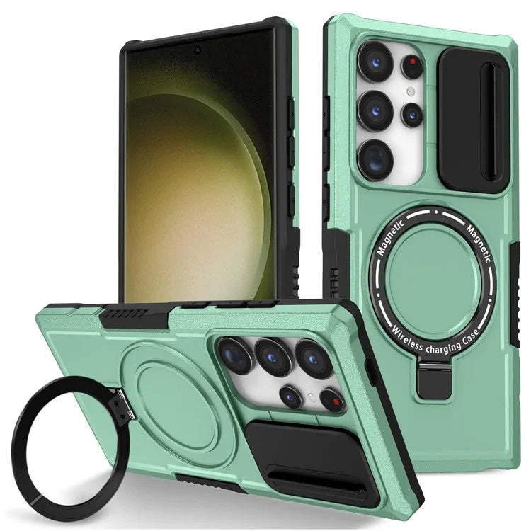 For Samsung Galaxy S24 Ultra Case PC+TPU Phone Cover with Lens Lid Compatible with MagSafe