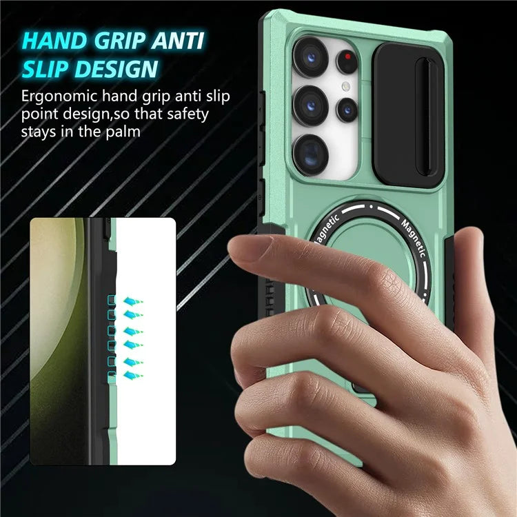 For Samsung Galaxy S24 Ultra Case PC+TPU Phone Cover with Lens Lid Compatible with MagSafe