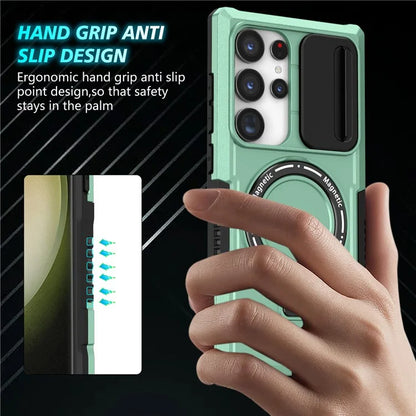 For Samsung Galaxy S24 Ultra Case PC+TPU Phone Cover with Lens Lid Compatible with MagSafe