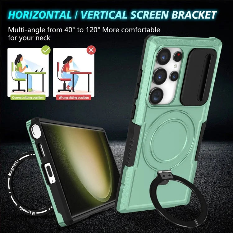 For Samsung Galaxy S24 Ultra Case PC+TPU Phone Cover with Lens Lid Compatible with MagSafe