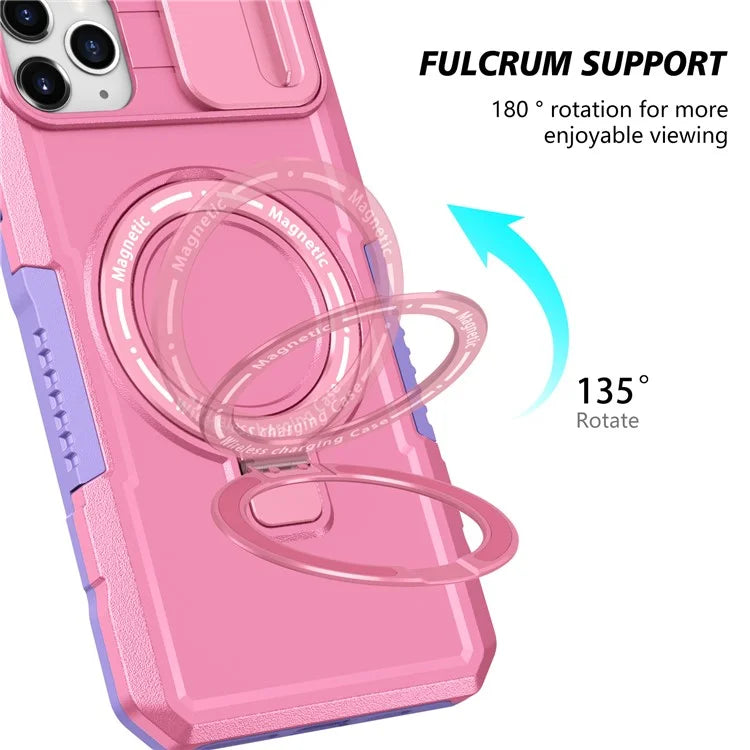 For iPhone 11 Pro Max Case Kickstand PC+TPU Magnetic Phone Cover with Lens Guard