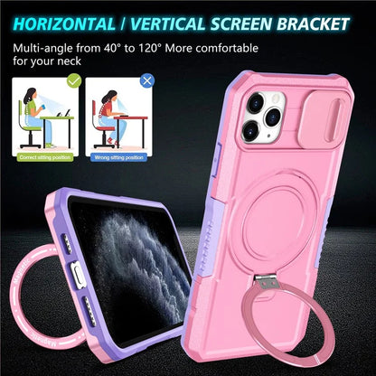 For iPhone 11 Pro Max Case Kickstand PC+TPU Magnetic Phone Cover with Lens Guard