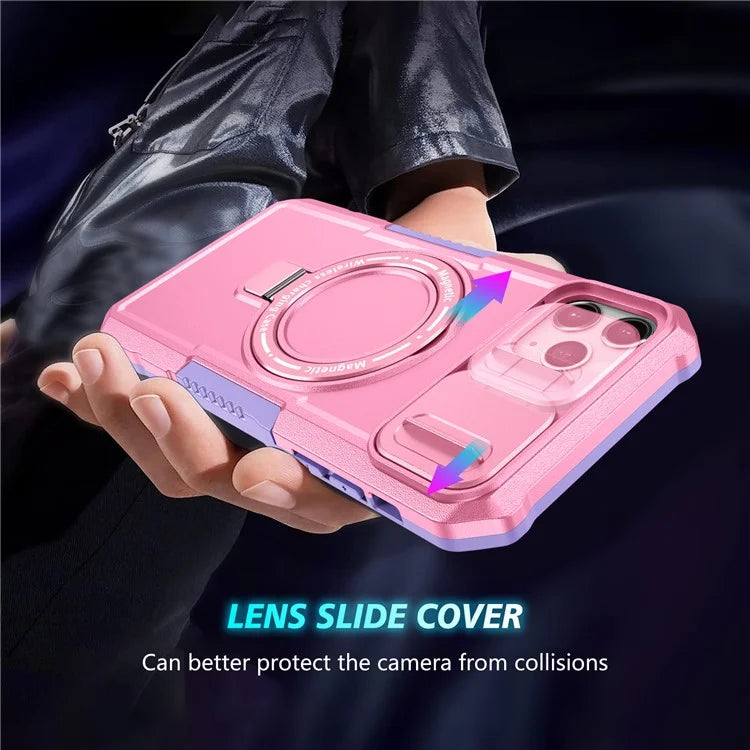 For iPhone 11 Pro Max Case Kickstand PC+TPU Magnetic Phone Cover with Lens Guard