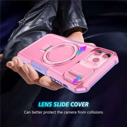 For iPhone 11 Pro Max Case Kickstand PC+TPU Magnetic Phone Cover with Lens Guard