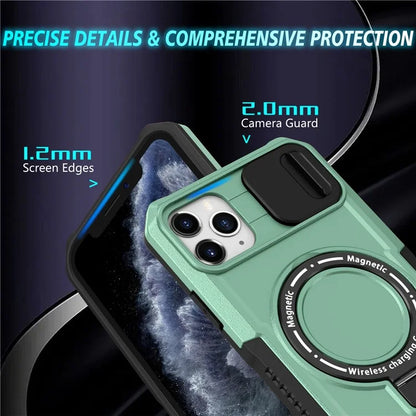 For iPhone 11 Pro Max Case Kickstand PC+TPU Magnetic Phone Cover with Lens Guard