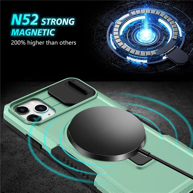 For iPhone 11 Pro Max Case Kickstand PC+TPU Magnetic Phone Cover with Lens Guard