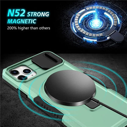 For iPhone 11 Pro Max Case Kickstand PC+TPU Magnetic Phone Cover with Lens Guard