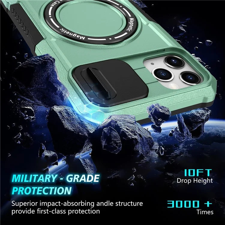 For iPhone 11 Pro Max Case Kickstand PC+TPU Magnetic Phone Cover with Lens Guard
