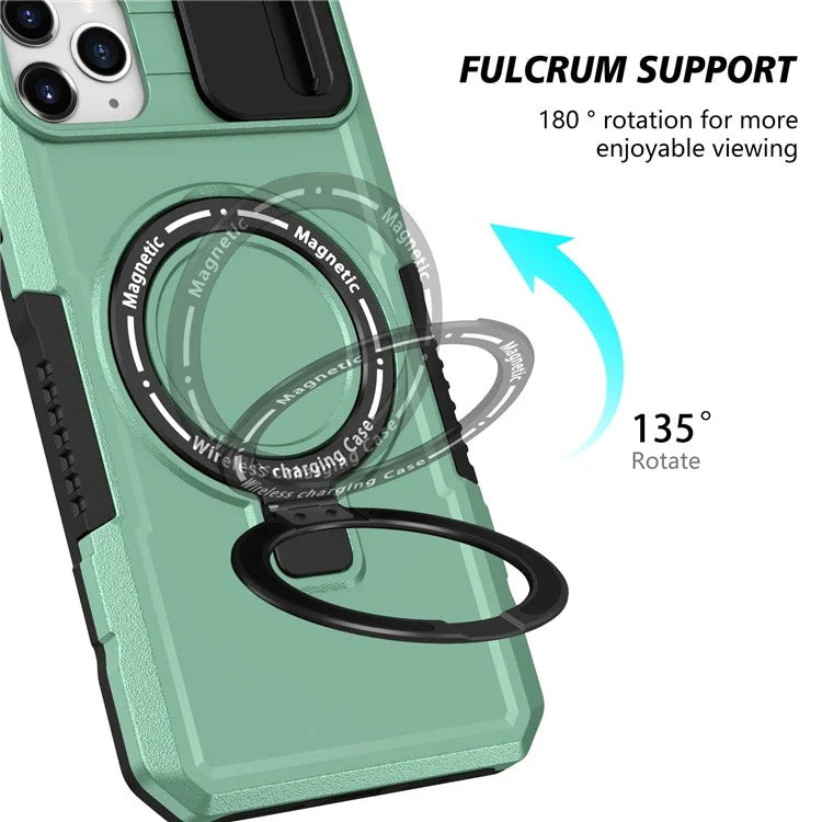 For iPhone 11 Pro Max Case Kickstand PC+TPU Magnetic Phone Cover with Lens Guard