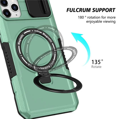 For iPhone 11 Pro Max Case Kickstand PC+TPU Magnetic Phone Cover with Lens Guard