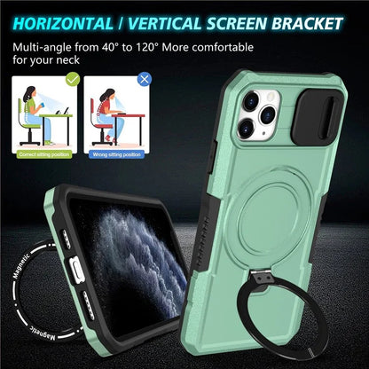 For iPhone 11 Pro Max Case Kickstand PC+TPU Magnetic Phone Cover with Lens Guard