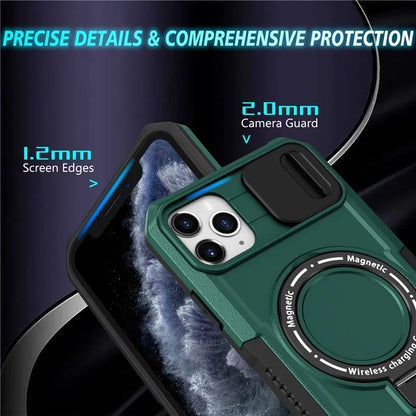 For iPhone 11 Pro Max Case Kickstand PC+TPU Magnetic Phone Cover with Lens Guard