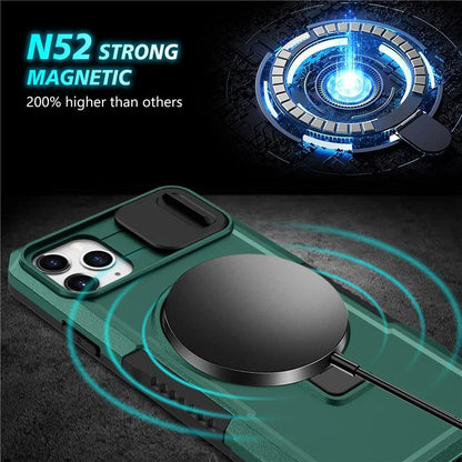 For iPhone 11 Pro Max Case Kickstand PC+TPU Magnetic Phone Cover with Lens Guard