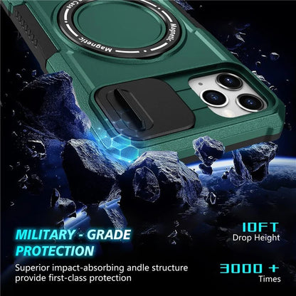 For iPhone 11 Pro Max Case Kickstand PC+TPU Magnetic Phone Cover with Lens Guard