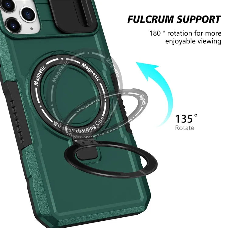 For iPhone 11 Pro Max Case Kickstand PC+TPU Magnetic Phone Cover with Lens Guard