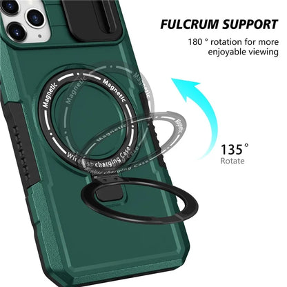For iPhone 11 Pro Max Case Kickstand PC+TPU Magnetic Phone Cover with Lens Guard