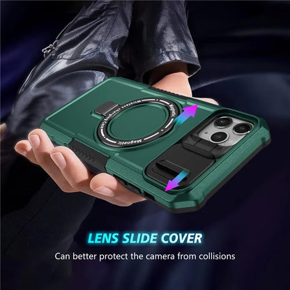 For iPhone 11 Pro Max Case Kickstand PC+TPU Magnetic Phone Cover with Lens Guard
