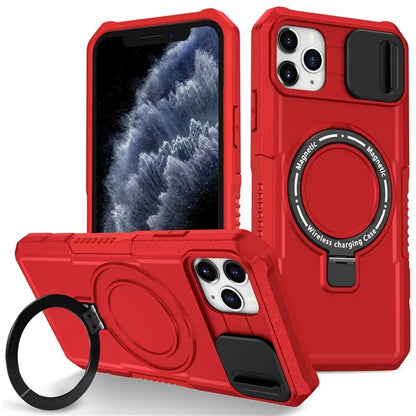 For iPhone 11 Pro Max Case Kickstand PC+TPU Magnetic Phone Cover with Lens Guard
