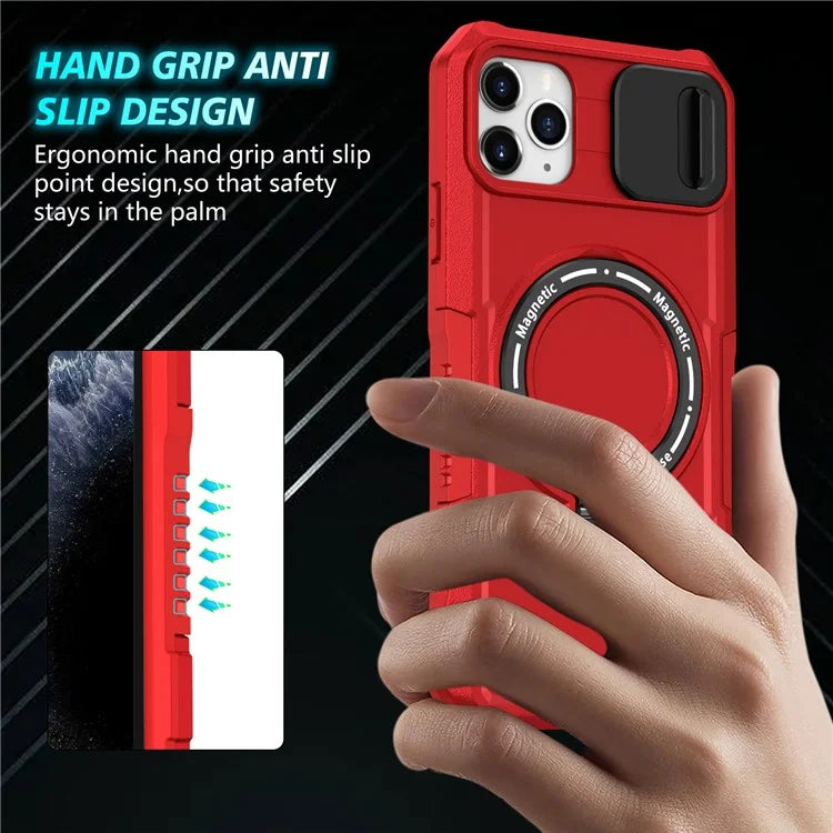 For iPhone 11 Pro Max Case Kickstand PC+TPU Magnetic Phone Cover with Lens Guard