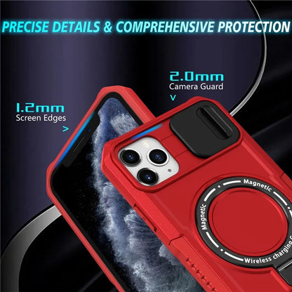 For iPhone 11 Pro Max Case Kickstand PC+TPU Magnetic Phone Cover with Lens Guard