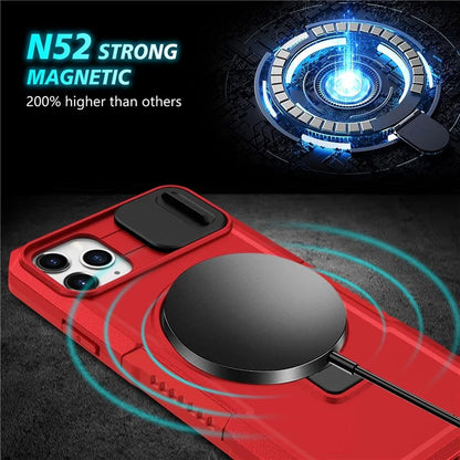 For iPhone 11 Pro Max Case Kickstand PC+TPU Magnetic Phone Cover with Lens Guard