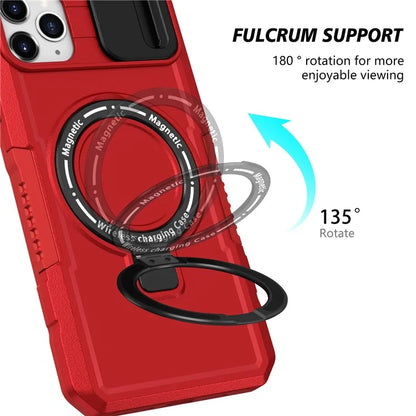 For iPhone 11 Pro Max Case Kickstand PC+TPU Magnetic Phone Cover with Lens Guard