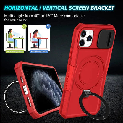 For iPhone 11 Pro Max Case Kickstand PC+TPU Magnetic Phone Cover with Lens Guard