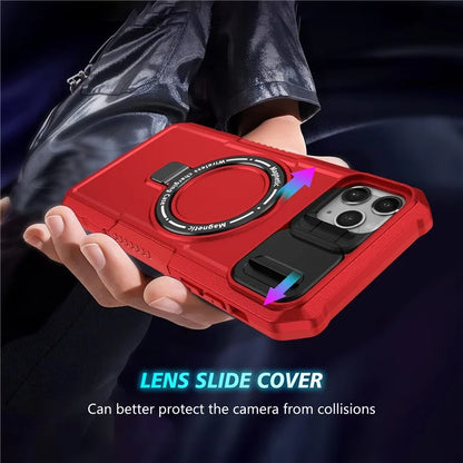 For iPhone 11 Pro Max Case Kickstand PC+TPU Magnetic Phone Cover with Lens Guard